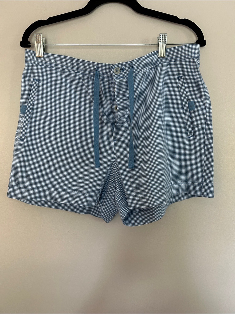 Vintage Ralph Lauren Black Label Blue Micro-Check Drawstring Shorts 100% Cotton